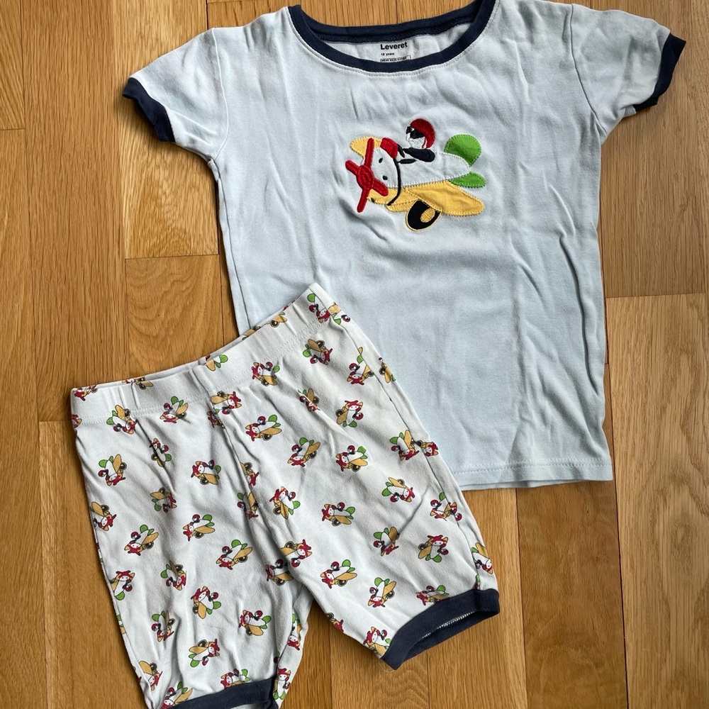LEVERET Blue Sleepwear PJ Short Set Airplane - size 8 (10)